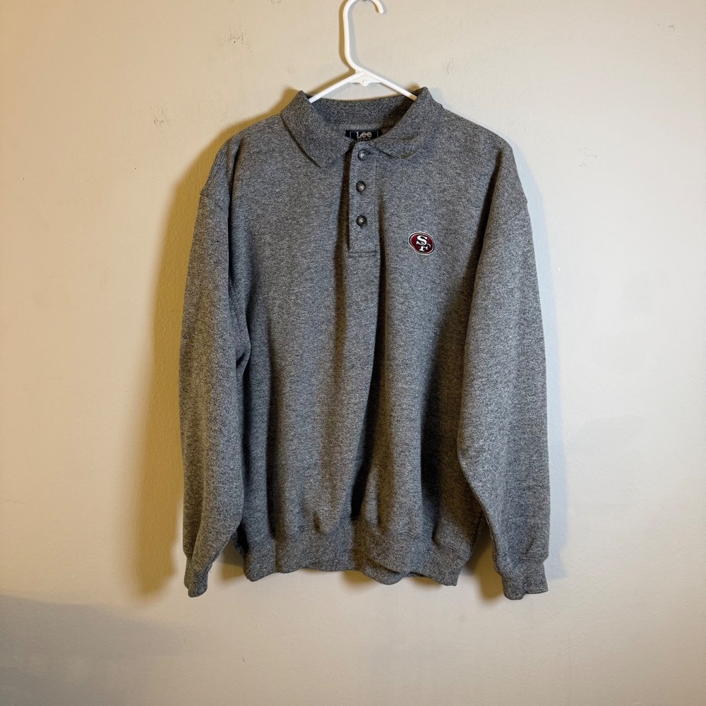 Vintage Lee Sport‎ San Francisco 49ers Mens Large Grey Polo Sweatshirt NFL 90s